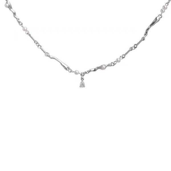 Water Drop Pleated Metal Pearl Necklace - Image 2